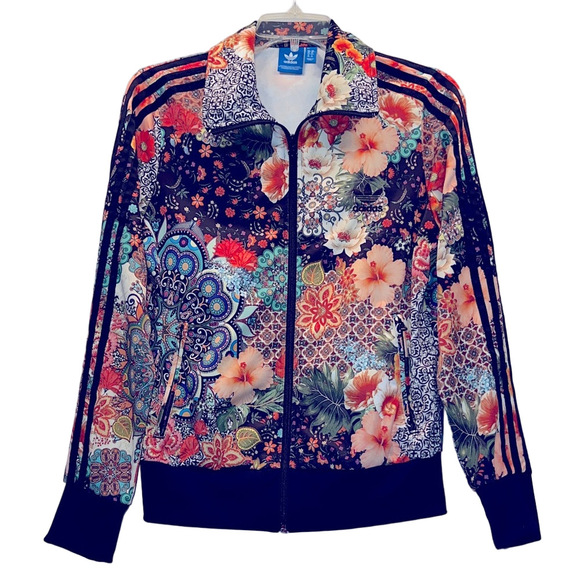 Rare Adidas Women's Rio Floral Track Jacket - Black and Multicolor, Size M. - Picture 1 of 16